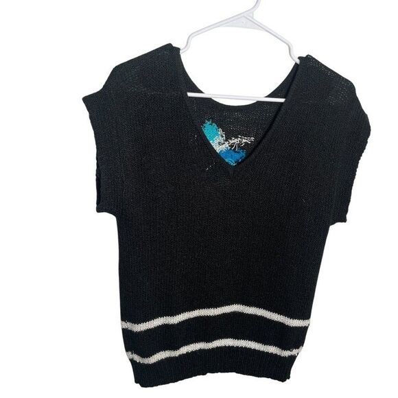 Knit Knacks Sweater Women's XS Black Floral Pullover Vintage Short Sleeve - Picture 4 of 8